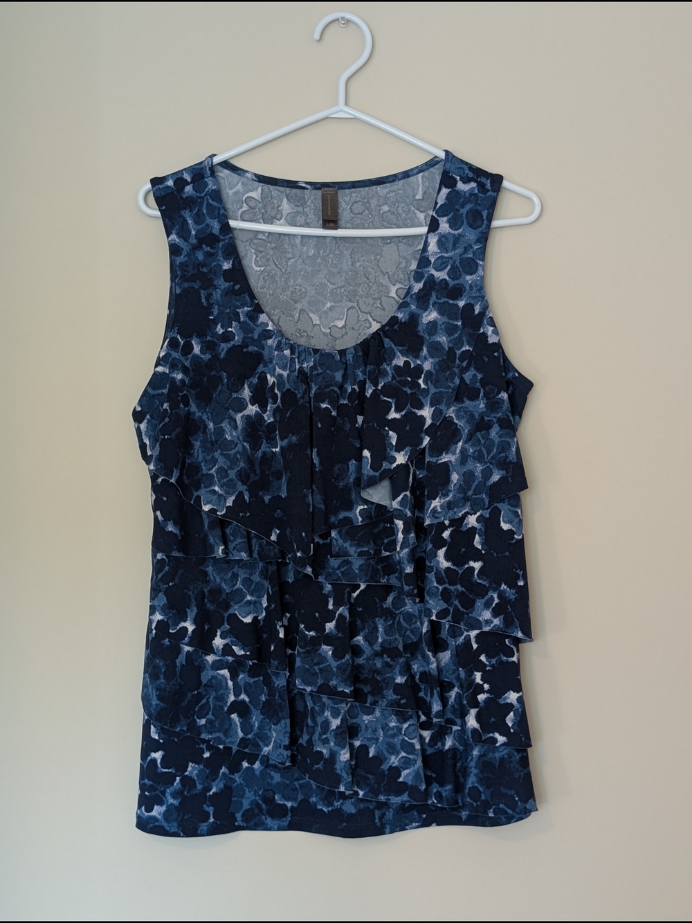 Denver Hayes Navy Tiered Ruffle Camisole, Size Large